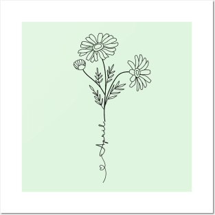 Minimalist  Boho Line Art Daisy April Birth Flower Posters and Art